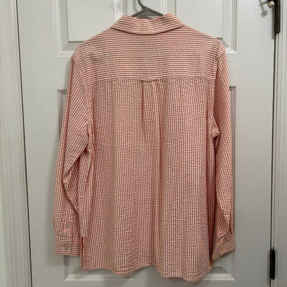Denim & Co. Women’s Peach Striped Seersucker Long Sleeve Shirt Size M - Picture 3 of 4